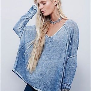 Free People Blue Macchiato Long Sleeve Tee
